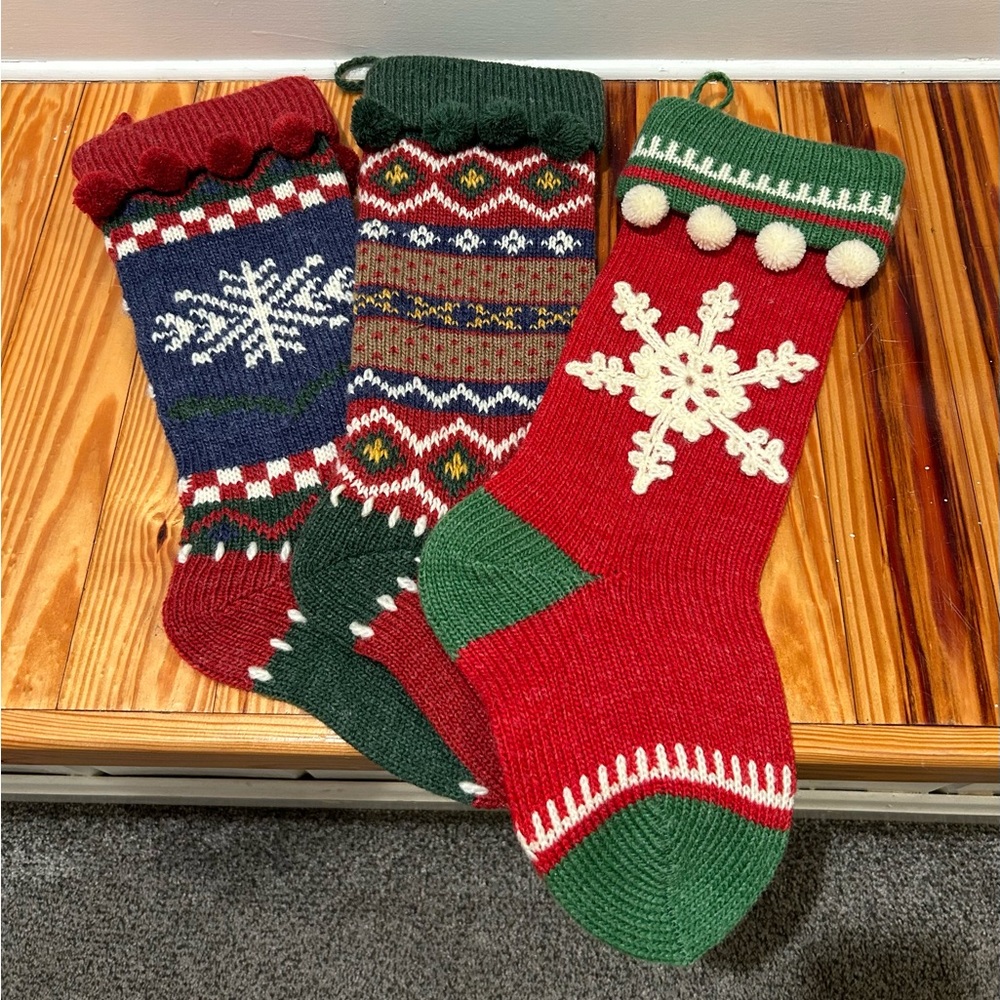 Festive Knit Christmas Stockings Set